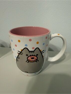 Pusheen Polka Dot Mug with Pink Interior and Donut Graphic